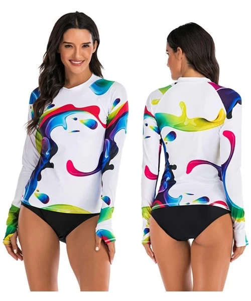 Rash Guards Women's Long Sleeves Rash Guard Athletic Swimwear Two Piece Aztec Tankini Sets Swimsuit - 04 White - CC194L5QZH0