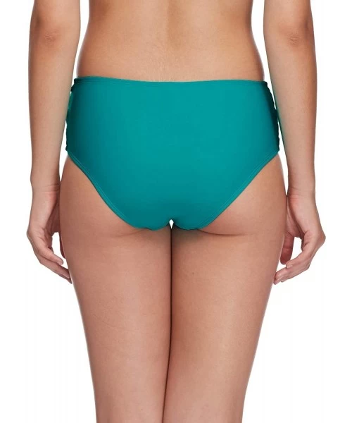 Tankinis Women's Smoothies Retro Solid High Rise Strappy Bikini Bottom Swimsuit - Peacock - CM18HWCEYA9