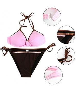 Sets Women Fashion Sequins Cotton Bikini Tankini Two Piece Swimsuit Set Tie-up Swimwear - Pink+brown - C918QNCQO37