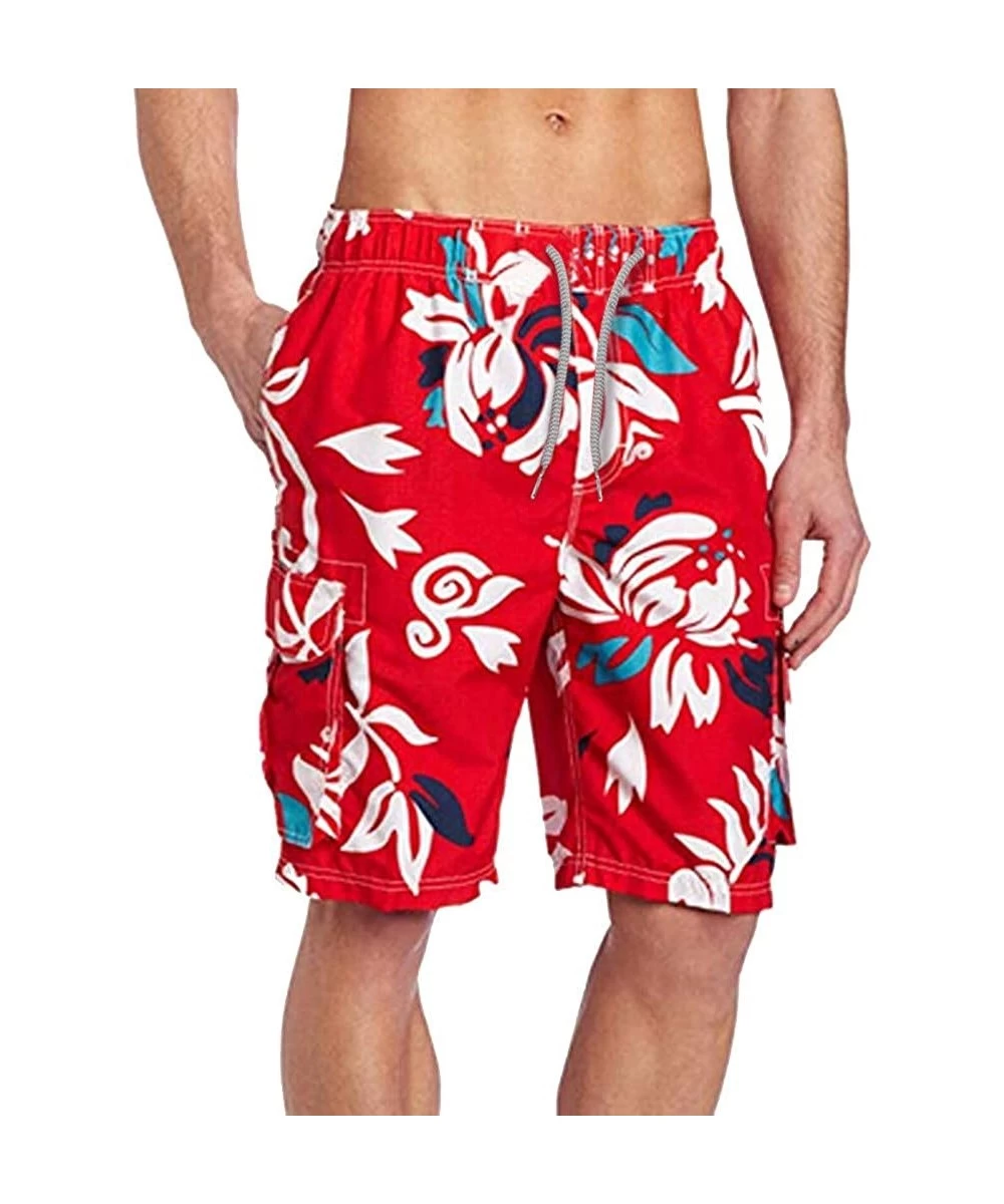 Board Shorts Floral Printed Board Shorts Casual Swimwears Summer Beach Swim Trunks Swimsuits - Red - CF18SD98XUH