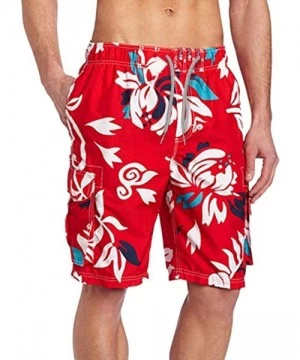 Board Shorts Floral Printed Board Shorts Casual Swimwears Summer Beach Swim Trunks Swimsuits - Red - CF18SD98XUH