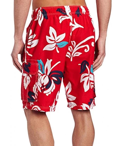 Board Shorts Floral Printed Board Shorts Casual Swimwears Summer Beach Swim Trunks Swimsuits - Red - CF18SD98XUH