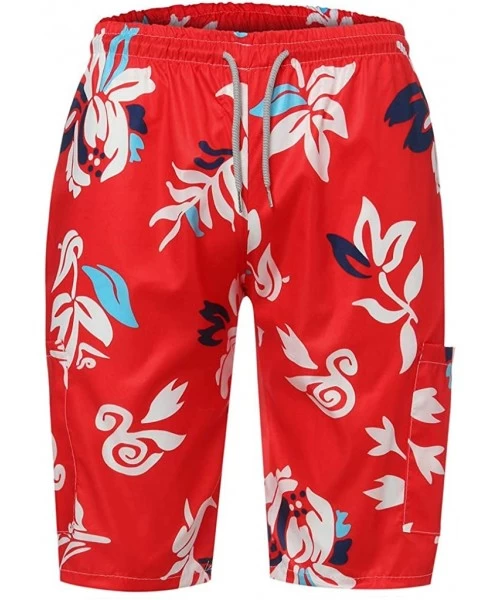 Board Shorts Floral Printed Board Shorts Casual Swimwears Summer Beach Swim Trunks Swimsuits - Red - CF18SD98XUH