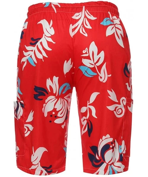 Board Shorts Floral Printed Board Shorts Casual Swimwears Summer Beach Swim Trunks Swimsuits - Red - CF18SD98XUH