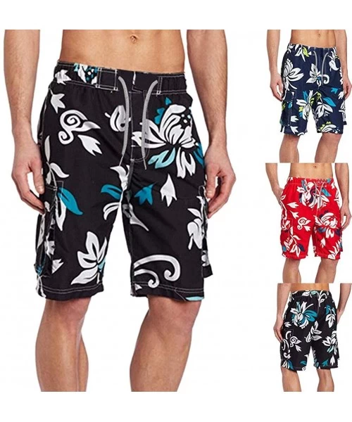 Board Shorts Floral Printed Board Shorts Casual Swimwears Summer Beach Swim Trunks Swimsuits - Red - CF18SD98XUH