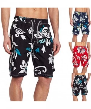 Board Shorts Floral Printed Board Shorts Casual Swimwears Summer Beach Swim Trunks Swimsuits - Red - CF18SD98XUH