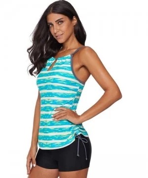 Tankinis Womens Stripe Printed Tankini Top with Boyshort Swimsuits Bathing Suits - Green - CE18OKRC8D9