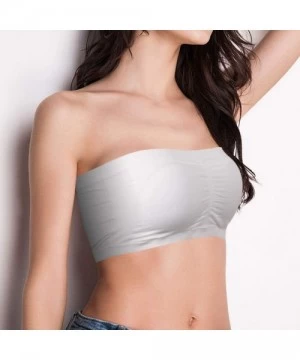 Tops Women's Bandeau Bra Seamless Strapless Padded Crop Tube Top Bra 3 Pack S-3XL - Beige&white&grey - C818RXDK398