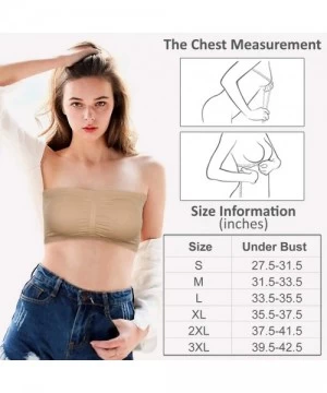 Tops Women's Bandeau Bra Seamless Strapless Padded Crop Tube Top Bra 3 Pack S-3XL - Beige&white&grey - C818RXDK398