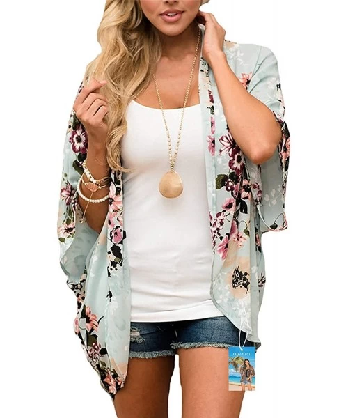 Cover-Ups Womens Cover Ups Chiffon Floral Print Kimono Loose Shawl Cardigan Boho Summer Casual Blouse Top Sexy Beach Swimwear...