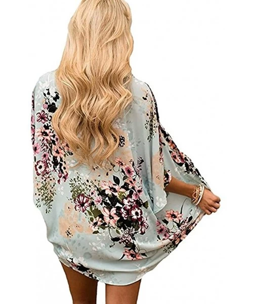 Cover-Ups Womens Cover Ups Chiffon Floral Print Kimono Loose Shawl Cardigan Boho Summer Casual Blouse Top Sexy Beach Swimwear...