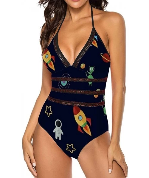 Sets Women's Swimsuit One-Piece Swimdress Mesh Psychedelic Art Swirl Printed Bathing Suits - Rocket - CO1900UXZK7