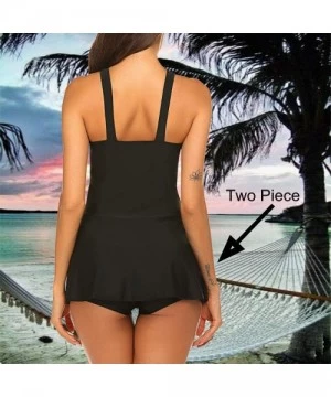 One-Pieces Women Tankini Set Two Pieces Swimsuits Ruched Tummy Control Bathing Suit Padded Tankini Top with Shorts - Black - ...