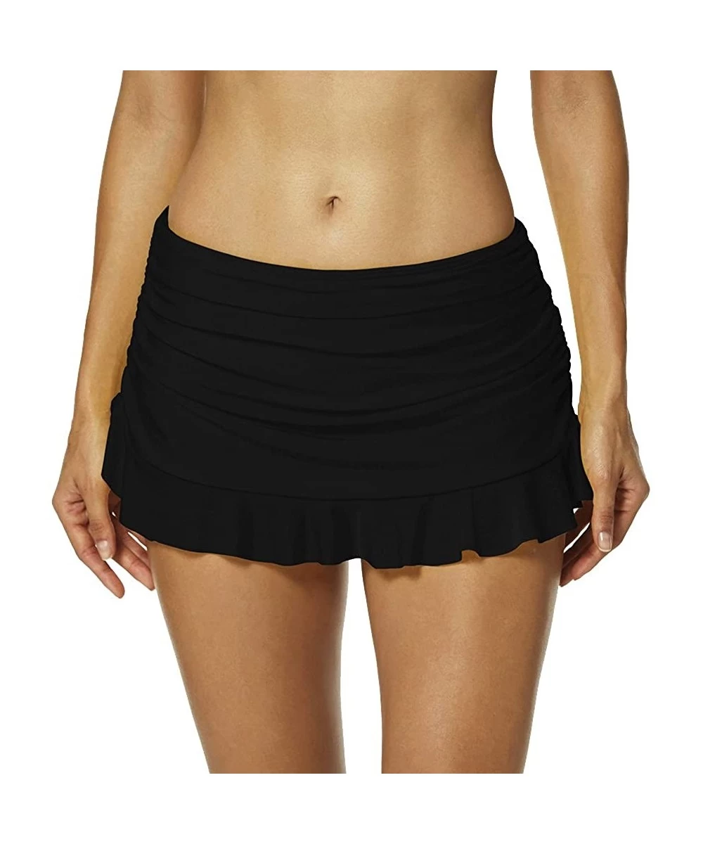 Tankinis Swim Skirt - Ruched Bikini Bottom Bathing Suit for Women - Black - CO18HCW69OI