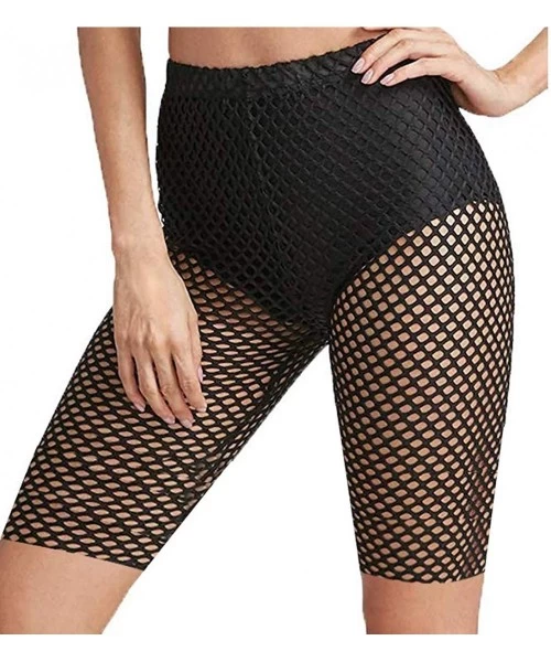 Bottoms Women Sexy Perspective Mesh Sheer Swim Shorts Pants Bikini Bottom Cover up - F Black - CE199AMD5TR