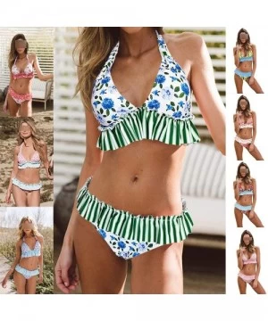 Sets Floral Halter Swimsuit Sexy Bikini Women Ruffled Triangle Swimwear V-Neck Bathing Suit Beachwear Backless - Assw03205 Na...