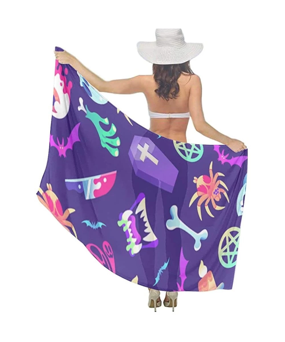 Cover-Ups Women Chiffon Sunscreen Beach Swimsuit Bikini Cover Up Elegant Shawl Wrap - Skull Zombies Pattern - CS196S0DWTE