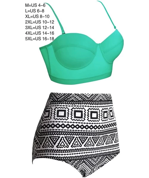 Racing Women Vintage Polka Dot High Waisted Bathing Suits Bikini Set - Old Size-green Mint - CI18SR6EO3H