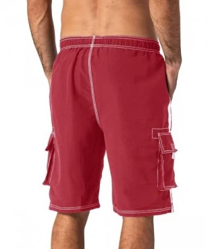 Board Shorts Men's Quick Dry Swim Trunks Side Stripe Bathing Suit Board Shorts with Mesh Lining Cargo Pockets - Wine Red - C8...