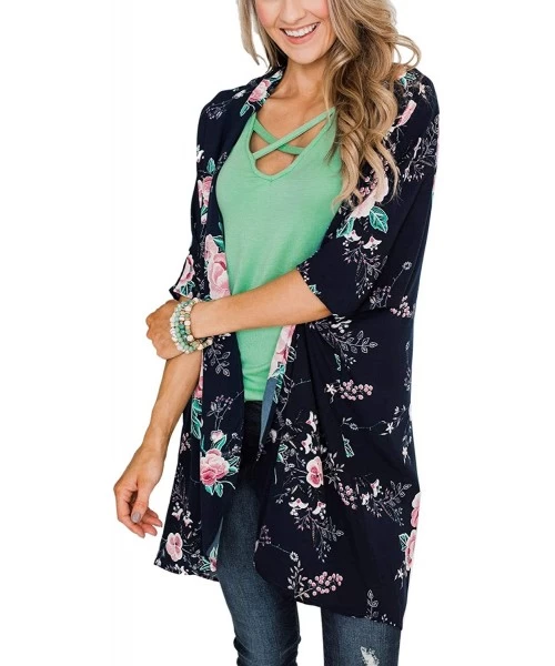 Cover-Ups Women's Chiffon Kimono Sheer Cardigans for Women Open Front Floral Kimonos Cardigan Blouse Loose Tops Beach Cover U...