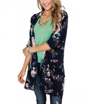 Cover-Ups Women's Chiffon Kimono Sheer Cardigans for Women Open Front Floral Kimonos Cardigan Blouse Loose Tops Beach Cover U...