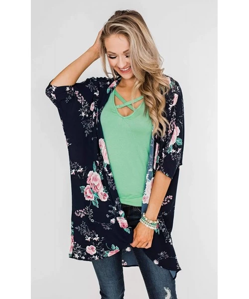 Cover-Ups Women's Chiffon Kimono Sheer Cardigans for Women Open Front Floral Kimonos Cardigan Blouse Loose Tops Beach Cover U...