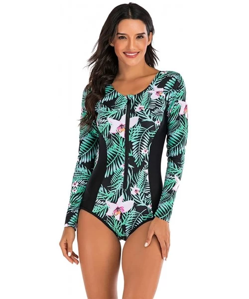 Rash Guards Women One Piece Sleeveless Rash Guard Printed Swimsuit Swimwear Bathing Suit - A-green - C4195ZWGY9K