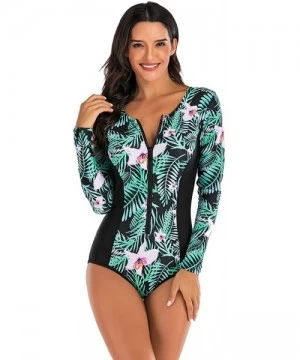 Rash Guards Women One Piece Sleeveless Rash Guard Printed Swimsuit Swimwear Bathing Suit - A-green - C4195ZWGY9K