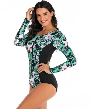 Rash Guards Women One Piece Sleeveless Rash Guard Printed Swimsuit Swimwear Bathing Suit - A-green - C4195ZWGY9K