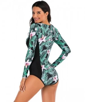 Rash Guards Women One Piece Sleeveless Rash Guard Printed Swimsuit Swimwear Bathing Suit - A-green - C4195ZWGY9K