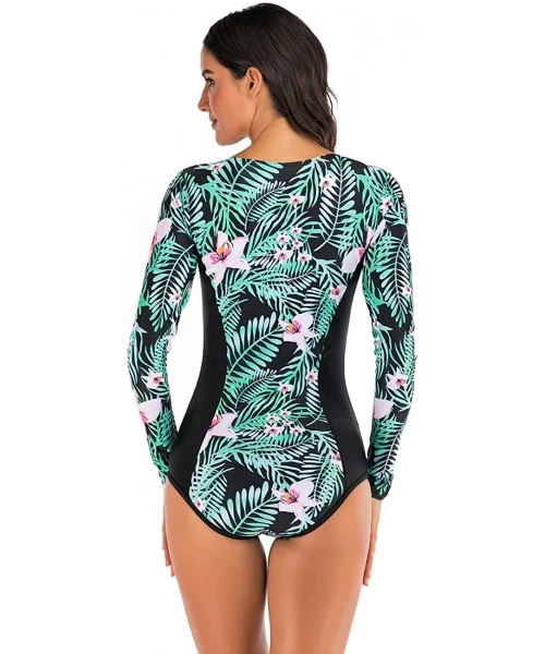 Rash Guards Women One Piece Sleeveless Rash Guard Printed Swimsuit Swimwear Bathing Suit - A-green - C4195ZWGY9K