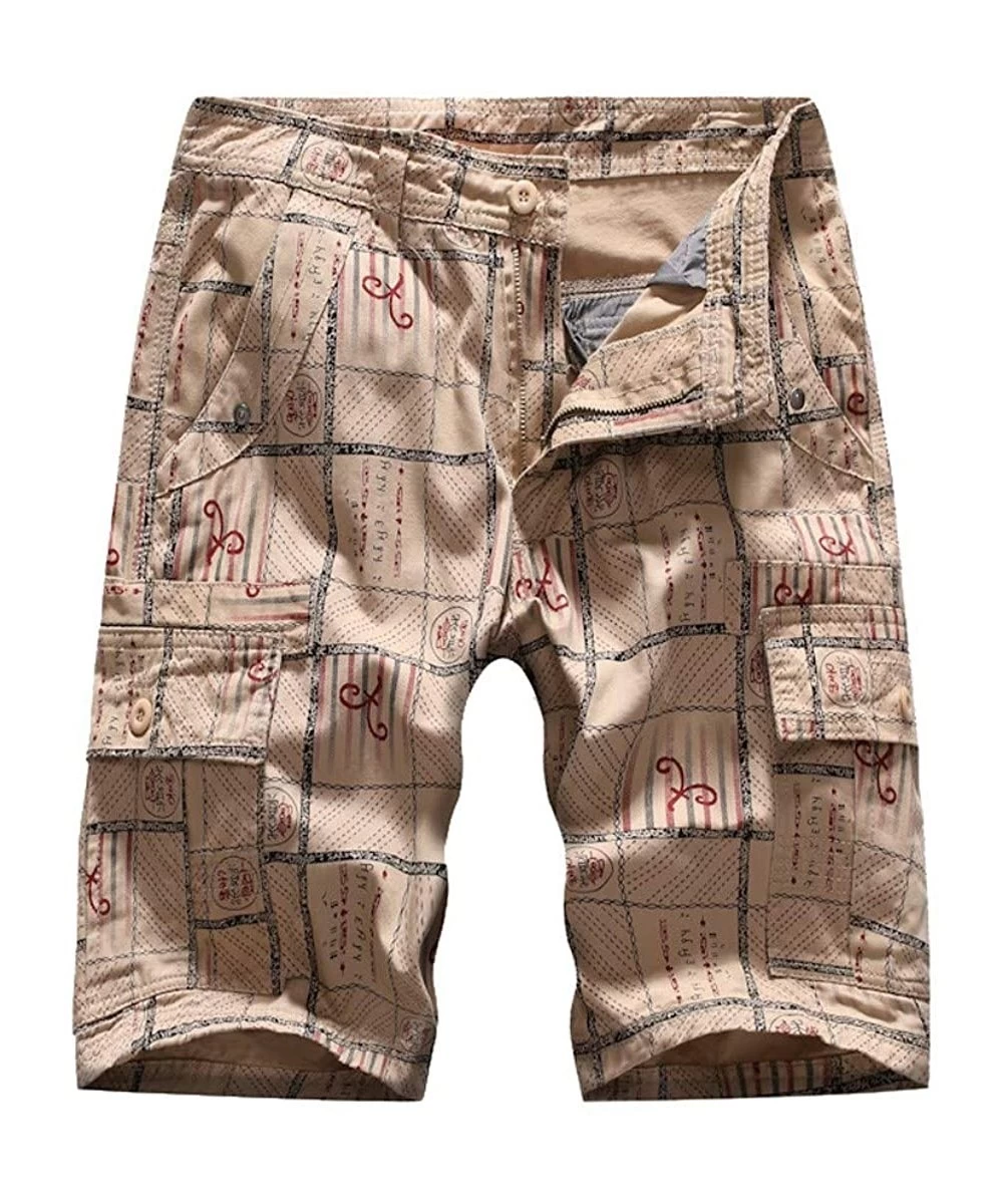 Board Shorts Men's Cotton Casual Multi Pockets Comfort Cargo Shorts Business Pants for Men Sport Training Trouser - Khaki - C...