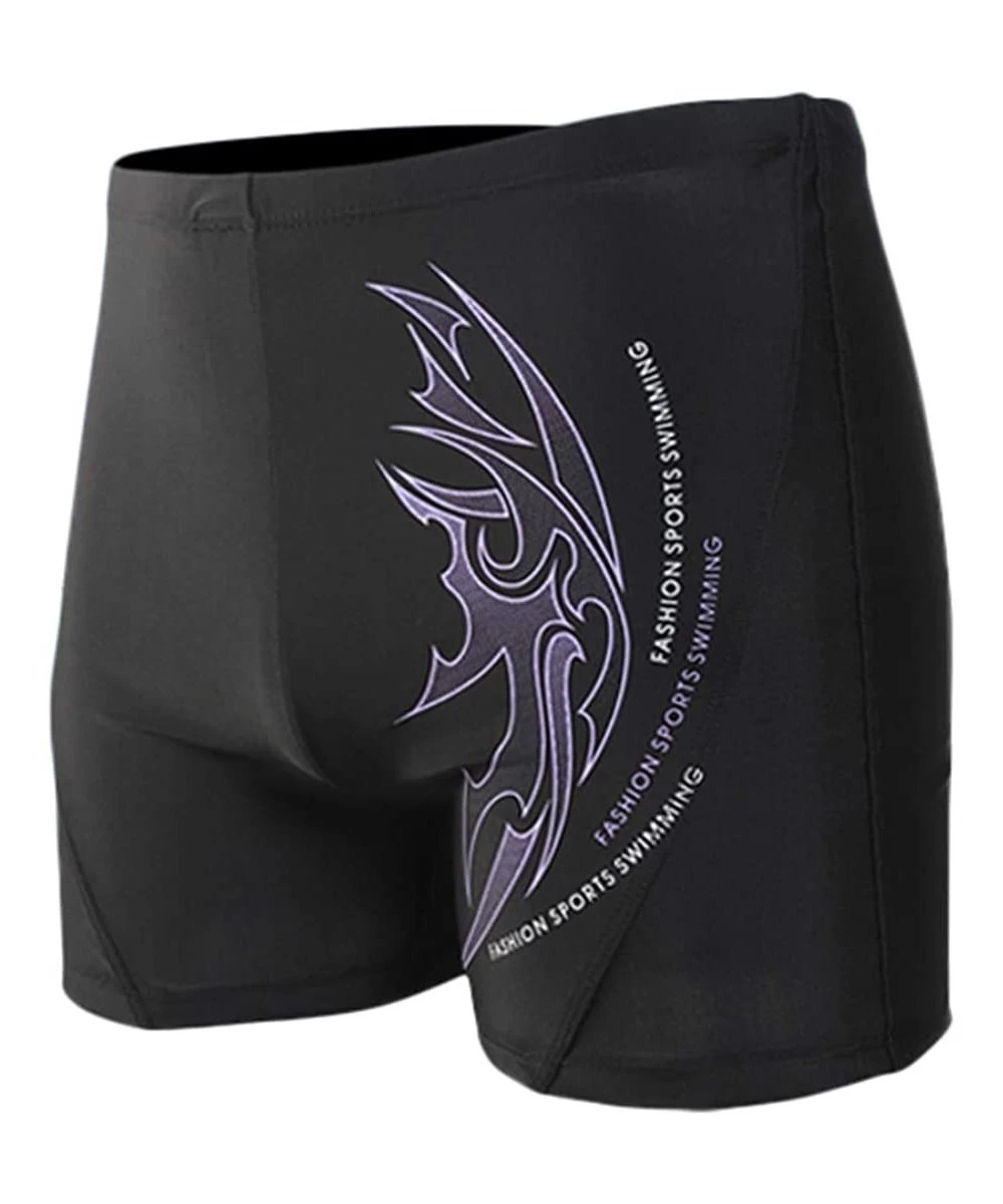 Racing Boxer Briefs Jammers Swimsuit - Endurance+ Nylon Solid Square Leg Sports Swim Trunks - Purple - CL18SD9IWCL