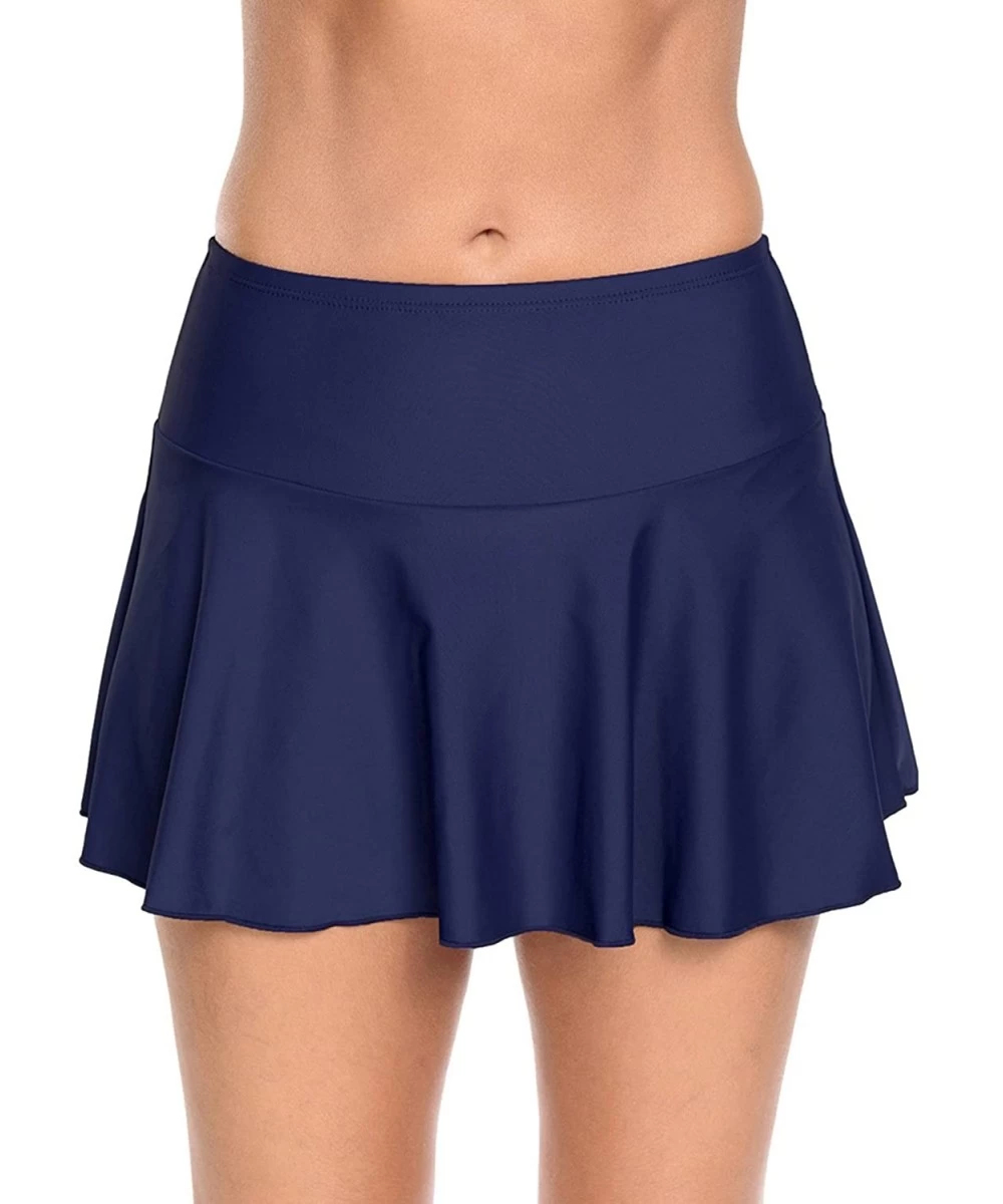 Bottoms Women's Swimming Skirt Boardshort Waistband Solid Color Skort Bikini Bottom Swimdress - Navy1 - CP18LQDHW0S