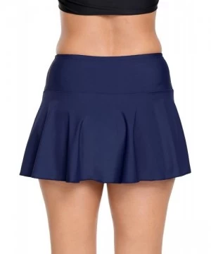 Bottoms Women's Swimming Skirt Boardshort Waistband Solid Color Skort Bikini Bottom Swimdress - Navy1 - CP18LQDHW0S