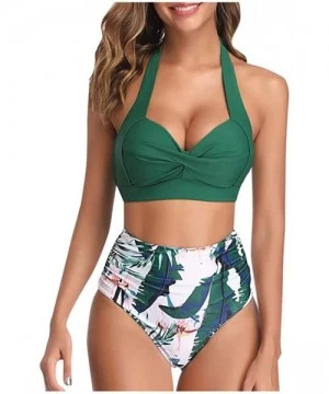 Racing Women's Bikini Swimsuit Two Piece Bathing Suit Top Ruffled Racerback High Waisted Tankini - D - C3199LCYWYQ