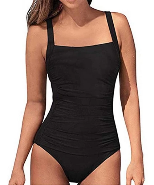 One-Pieces Women One-Piece Swimsuit Ruched Tummy Control Bathing Suit - Black - CH18Q77K54Y