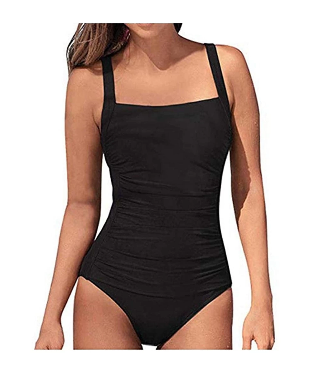 One-Pieces Women One-Piece Swimsuit Ruched Tummy Control Bathing Suit - Black - CH18Q77K54Y