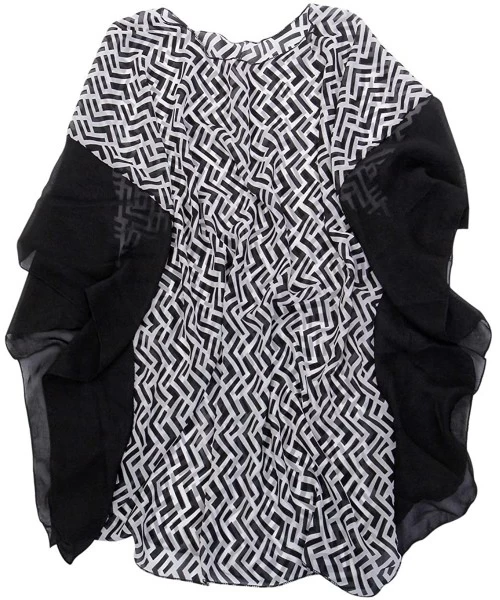 Cover-Ups Chiffon Geometric Sheer Kimono Wrap Blouse Poncho Beach Cover Up - Black - CF12EMWARE1