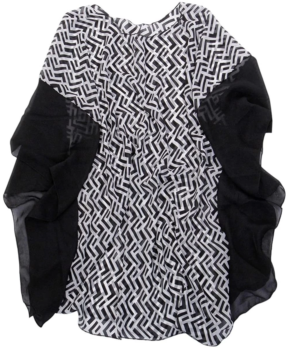 Cover-Ups Chiffon Geometric Sheer Kimono Wrap Blouse Poncho Beach Cover Up - Black - CF12EMWARE1