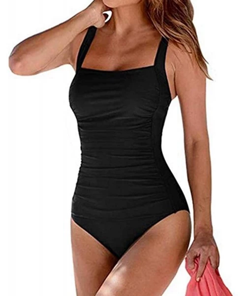 One-Pieces Women One-Piece Swimsuit Ruched Tummy Control Bathing Suit - Black - CH18Q77K54Y