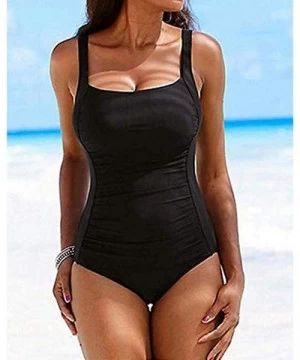 One-Pieces Women One-Piece Swimsuit Ruched Tummy Control Bathing Suit - Black - CH18Q77K54Y