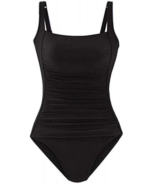 One-Pieces Women One-Piece Swimsuit Ruched Tummy Control Bathing Suit - Black - CH18Q77K54Y