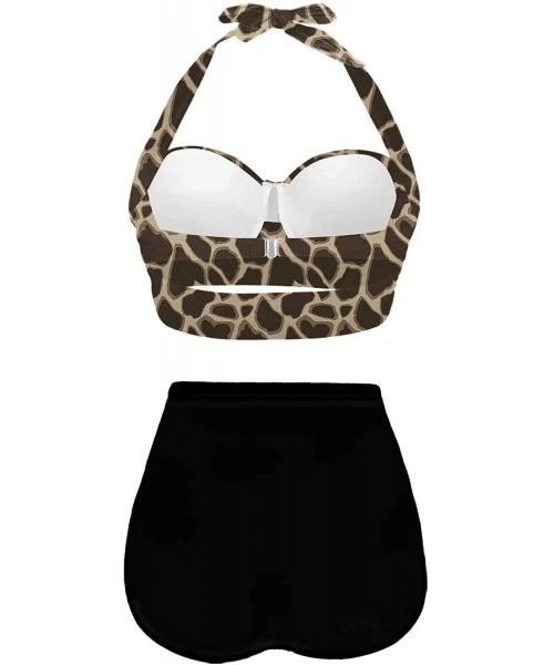 Racing Womens Cute Animal Print Bikini Set High Waisted Beach Swimsuit - Coffee - CC196OIREE2