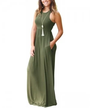 Cover-Ups Women's Sleeveless Racerback Loose Plain Maxi Dresses Casual Long Dresses with Pockets - 02-army Green - CJ189TOYXUU