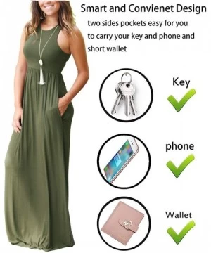 Cover-Ups Women's Sleeveless Racerback Loose Plain Maxi Dresses Casual Long Dresses with Pockets - 02-army Green - CJ189TOYXUU