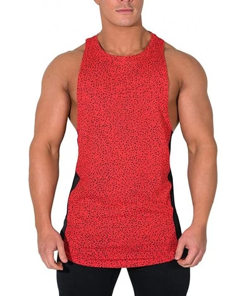 Racing Benficial New Summer Tank Tops Mens Summer Printed Slim Sleeveless Vest Blouse Sports Fitness Vest - Red - C218RZT5R4S