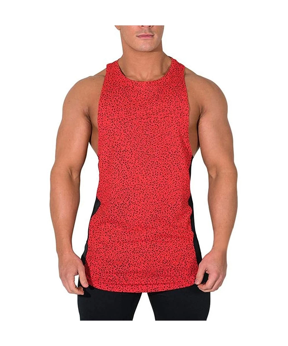 Racing Benficial New Summer Tank Tops Mens Summer Printed Slim Sleeveless Vest Blouse Sports Fitness Vest - Red - C218RZT5R4S