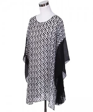 Cover-Ups Chiffon Geometric Sheer Kimono Wrap Blouse Poncho Beach Cover Up - Black - CF12EMWARE1