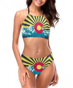 Sets Swimsuits for Women High Neck Bikini Floral Print 2 Piece Sexy Blue Tie Dye - Colorado Mountain Flag - CL19C6Z5EUI